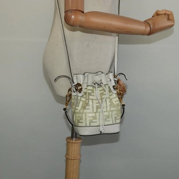 FENDI Zucca Canvas Shoulder Bag White Gold Auth 131612 - Picture 1 of 16